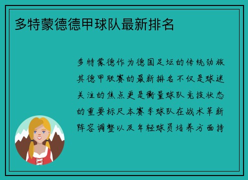 多特蒙德德甲球队最新排名
